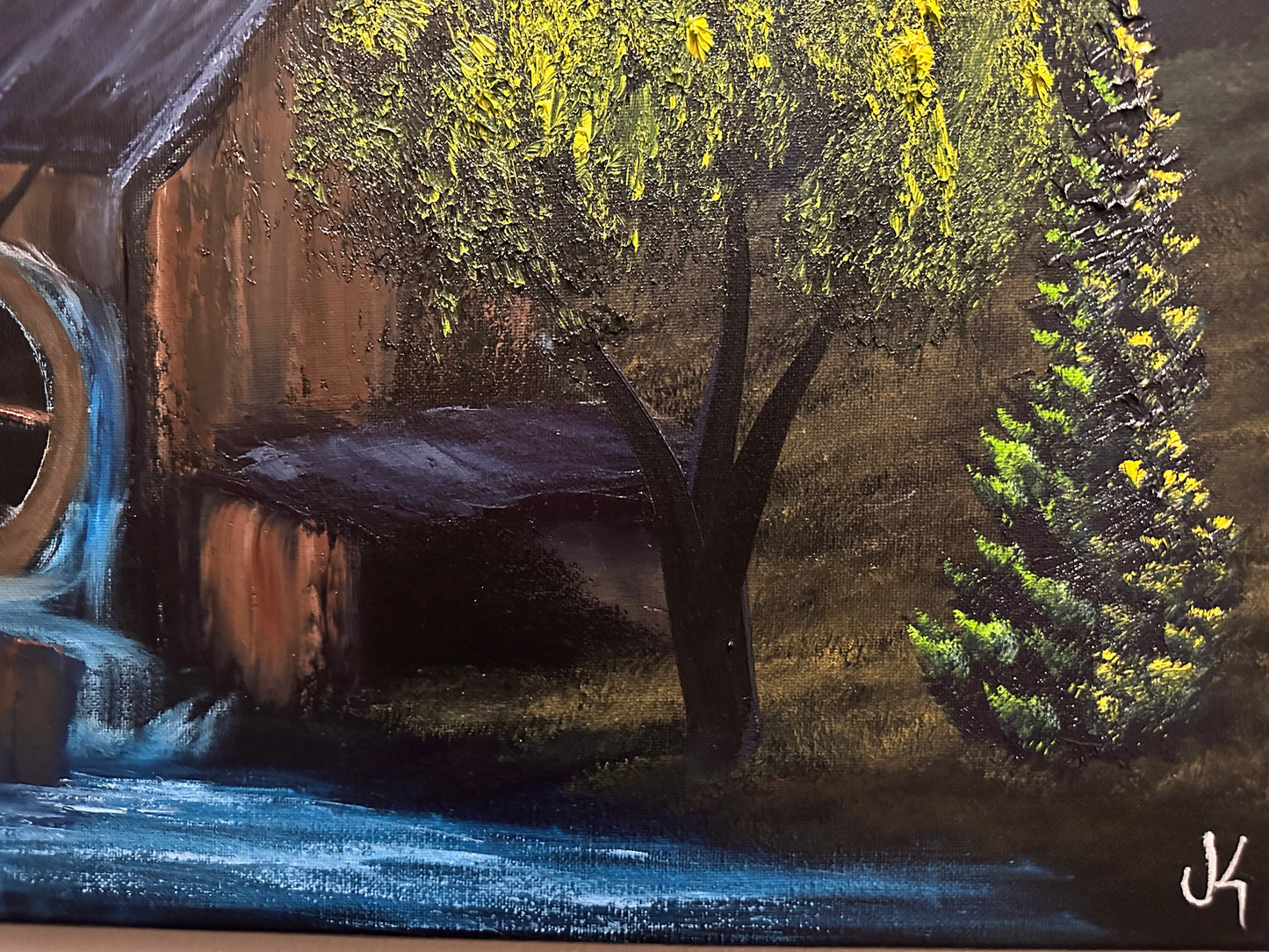 Painting 1363 - 16x20" Canvas - Old Mill Water Wheel painted Live on TikTok on 6/27/24 by PaintWithJosh