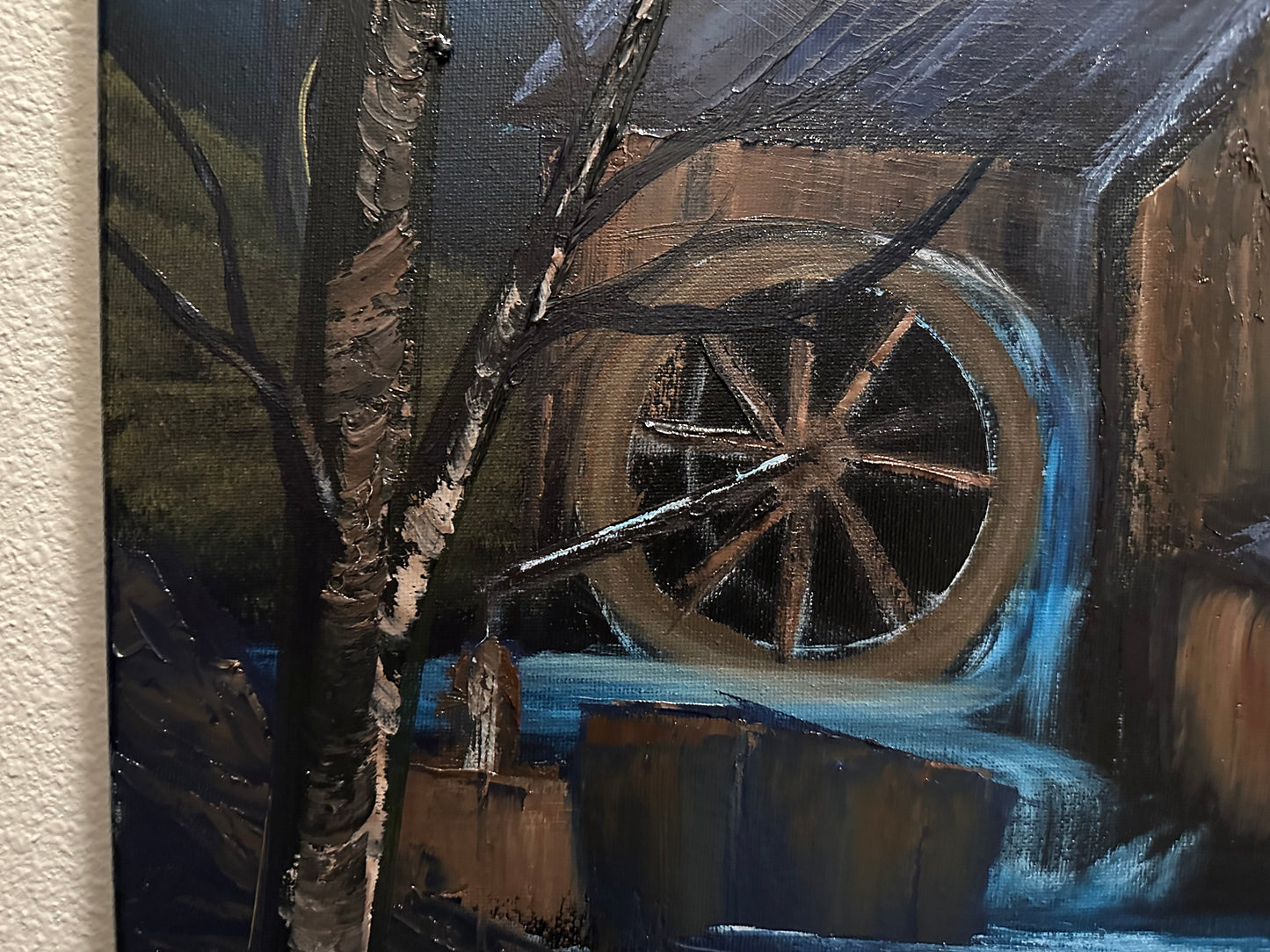 Painting 1363 - 16x20" Canvas - Old Mill Water Wheel painted Live on TikTok on 6/27/24 by PaintWithJosh