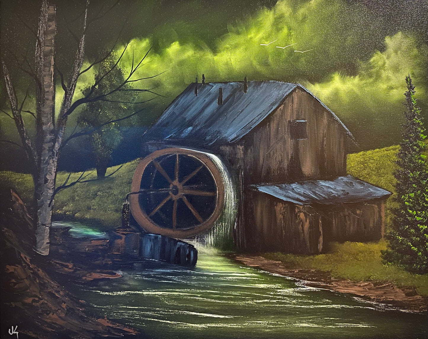 Painting 1366 - 24x30" Pro Series Canvas Old Flour Mill Landscape Live on TikTok 6/28/24 by PaintWithJosh