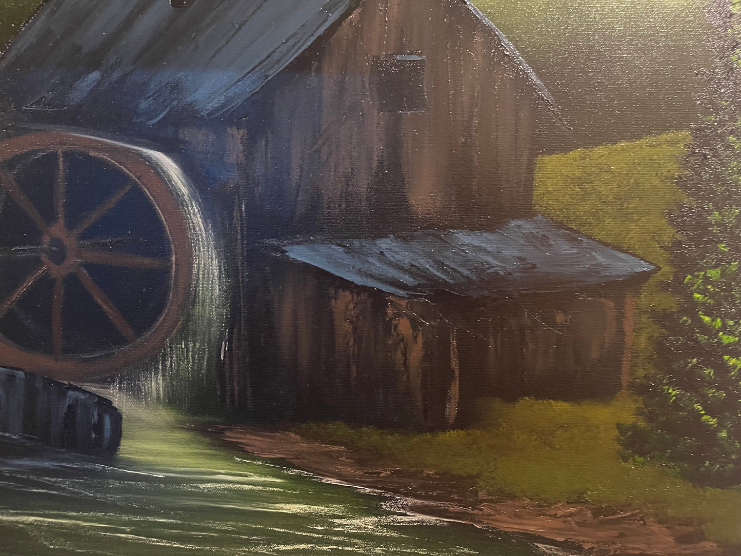 Painting 1366 - 24x30" Pro Series Canvas Old Flour Mill Landscape Live on TikTok 6/28/24 by PaintWithJosh