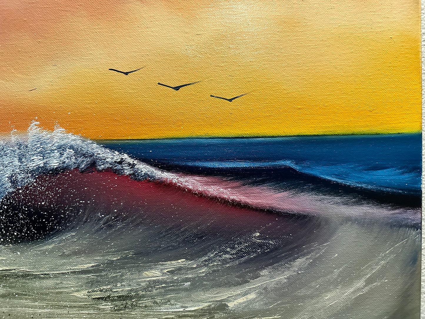 Painting #1396 - 16x20" Canvas - Sunset Seascape Painted on 7/18/24