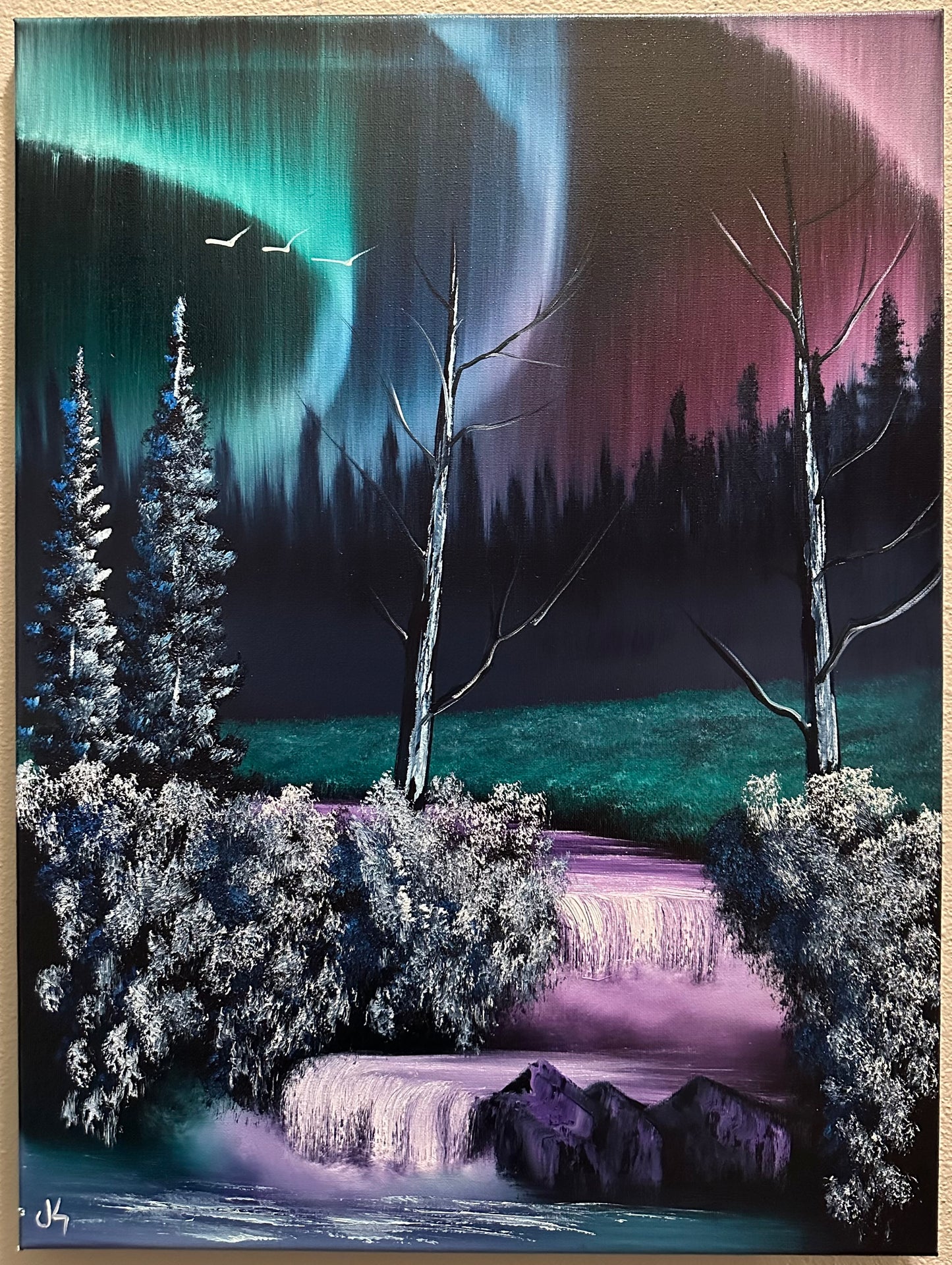 Painting #1384- 16x20" Canvas - Aurora Waterfall Painted on 7/11/24