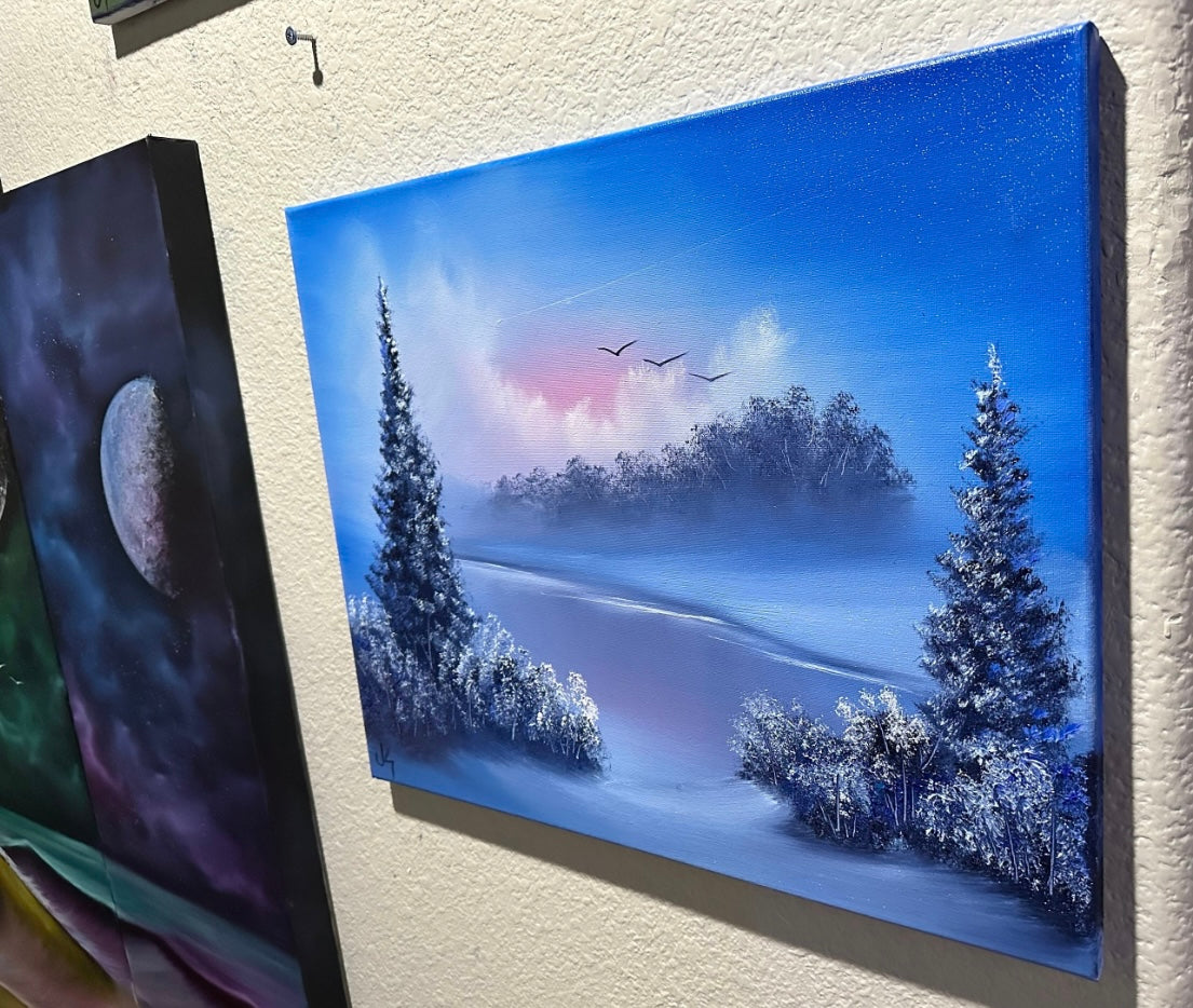 Painting 1243 - 16x20" Canvas - Alaskan River Landscape painted Live on TikTok on 4/1/24 by PaintWithJosh