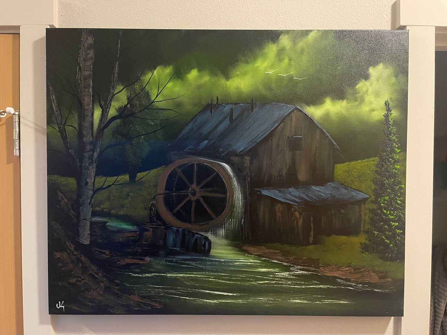 Painting 1366 - 24x30" Pro Series Canvas Old Flour Mill Landscape Live on TikTok 6/28/24 by PaintWithJosh