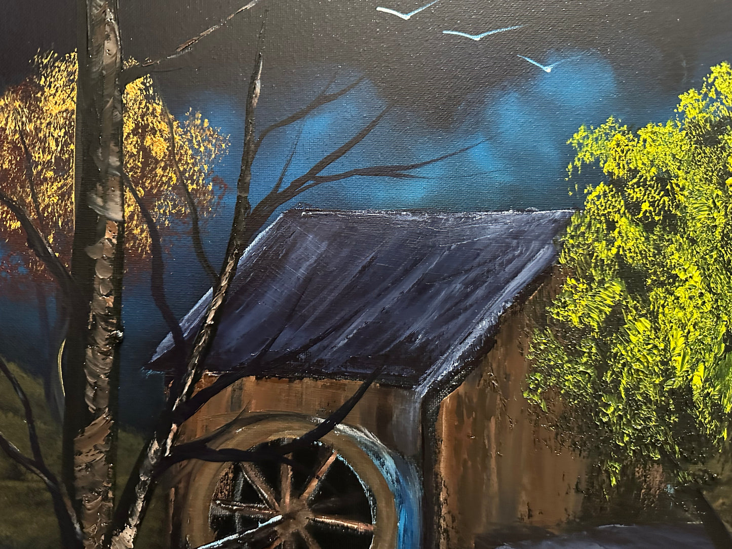 Painting 1363 - 16x20" Canvas - Old Mill Water Wheel painted Live on TikTok on 6/27/24 by PaintWithJosh