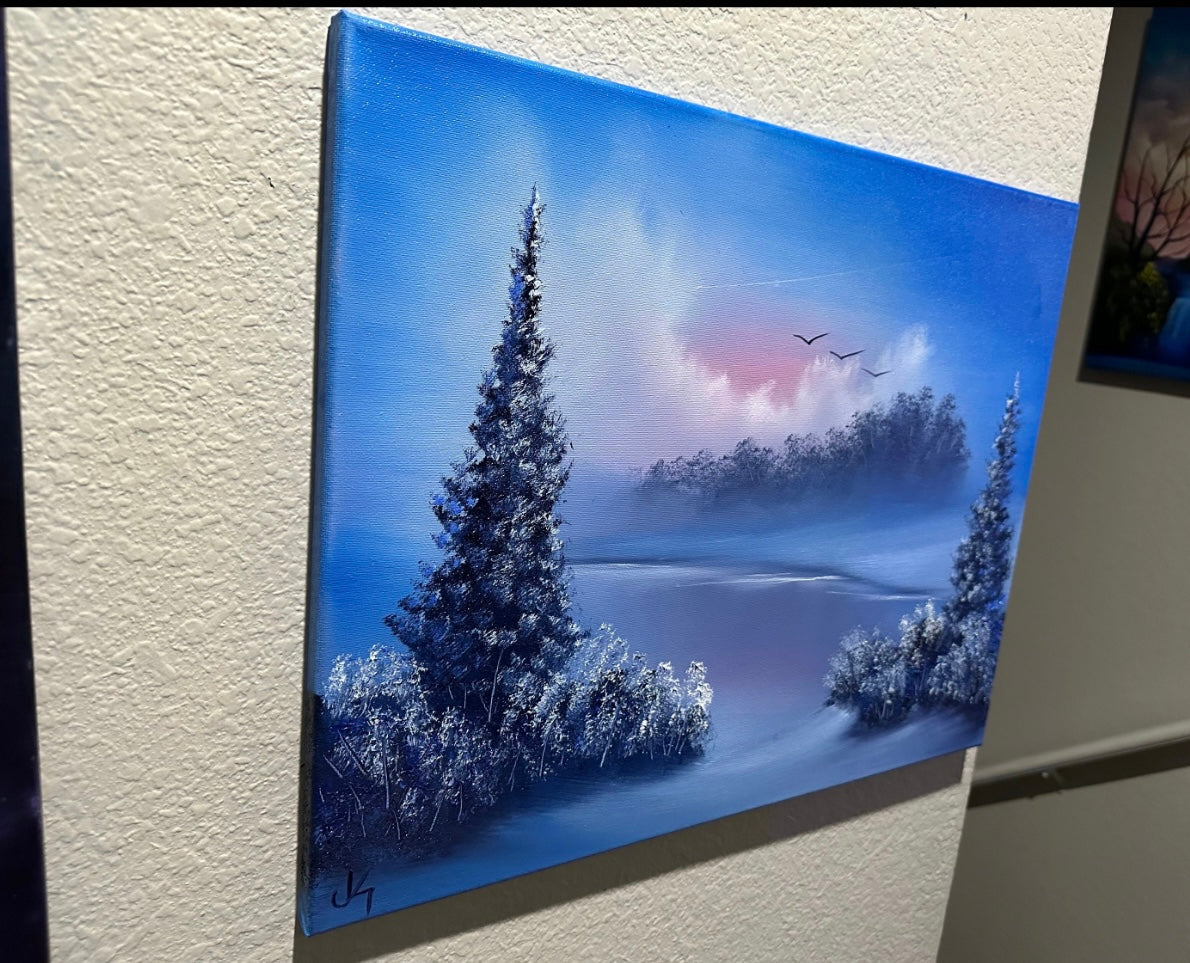 Painting 1243 - 16x20" Canvas - Alaskan River Landscape painted Live on TikTok on 4/1/24 by PaintWithJosh