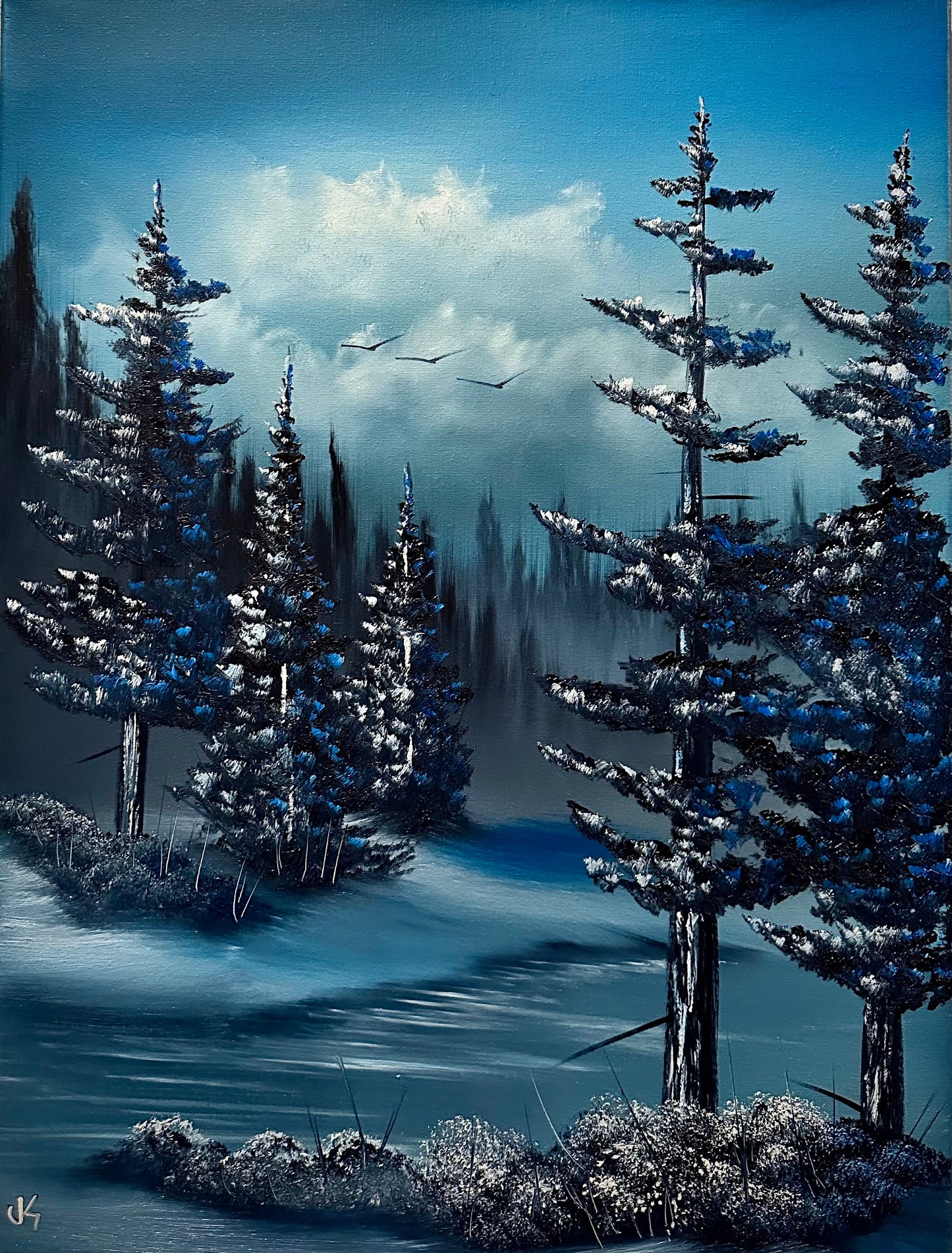 Painting #1471 - 18x24" Winter Waterfall Landscape