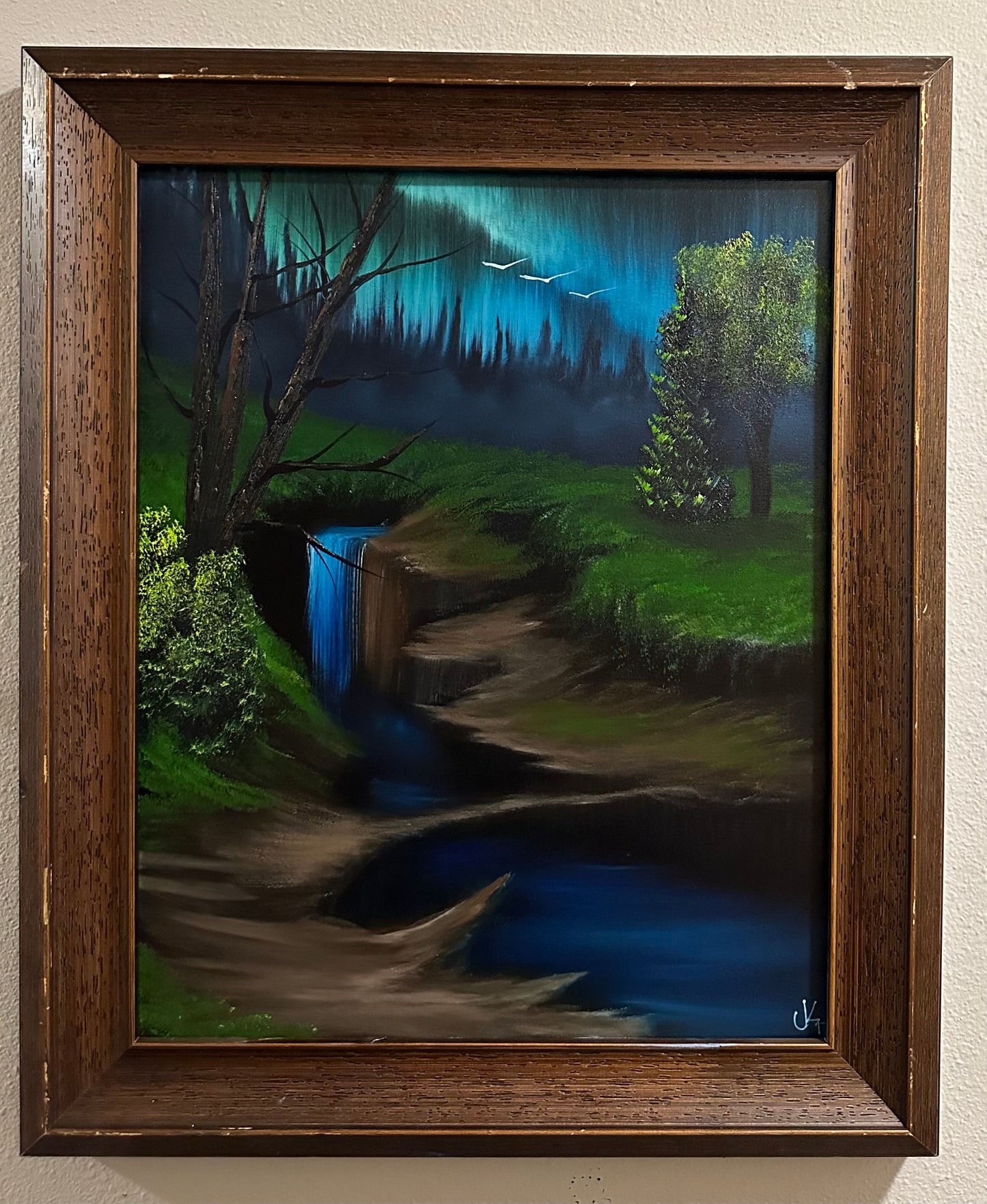 Painting 1373 - 16x20" Canvas - Collapsed Cave Waterfall painted Live on TikTok on 7/1/24 by PaintWithJosh