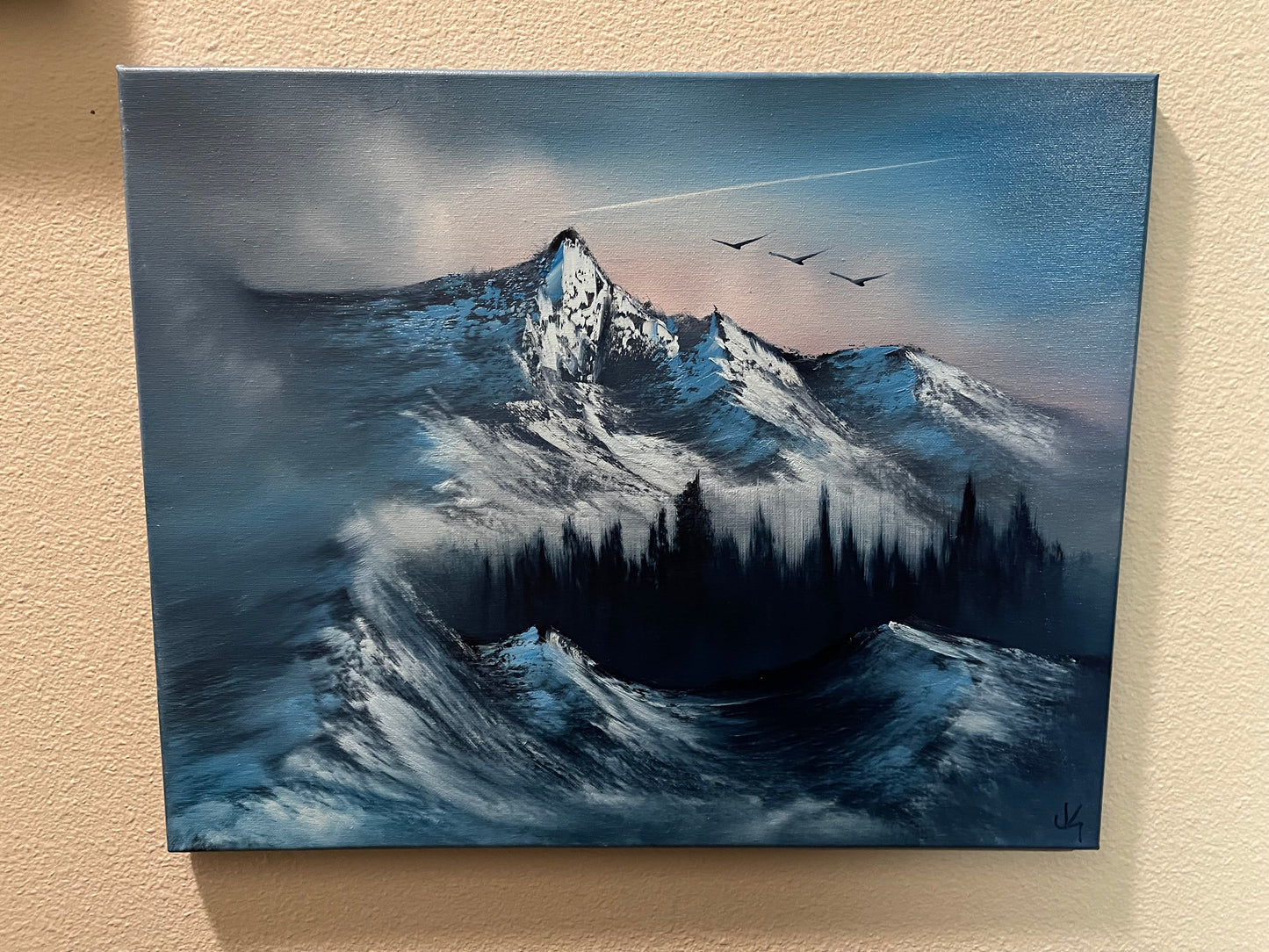 Painting #1393 - 16x20" Canvas - Winter Mountain Landscape Painted on 7/15/24