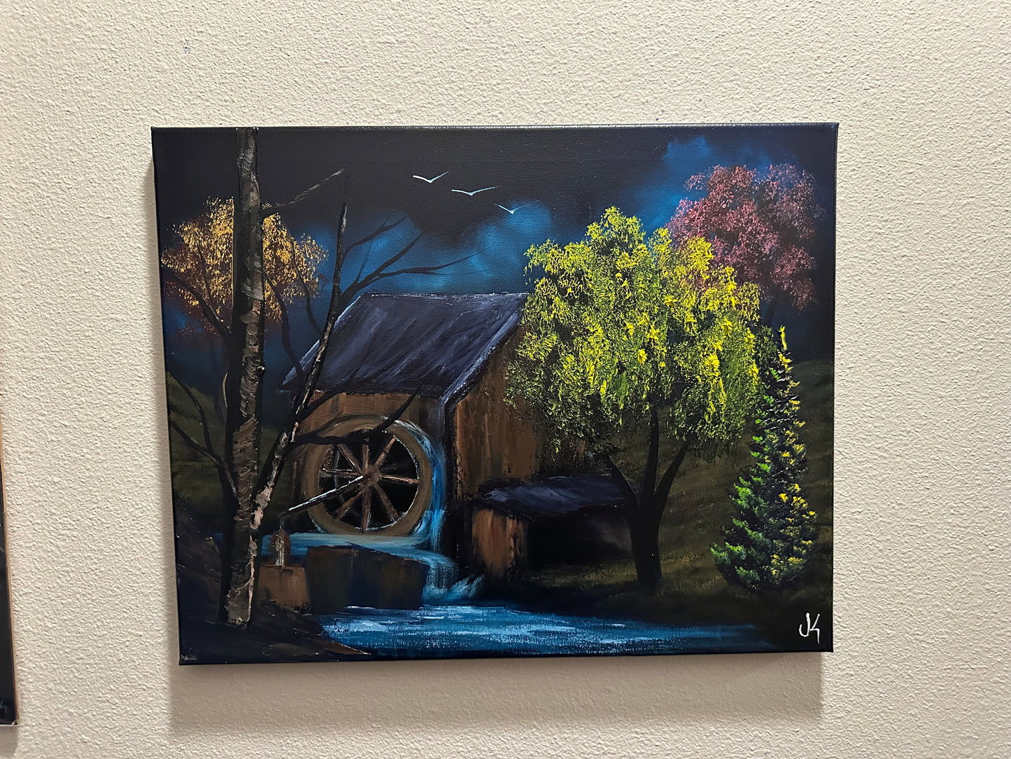 Painting 1363 - 16x20" Canvas - Old Mill Water Wheel painted Live on TikTok on 6/27/24 by PaintWithJosh