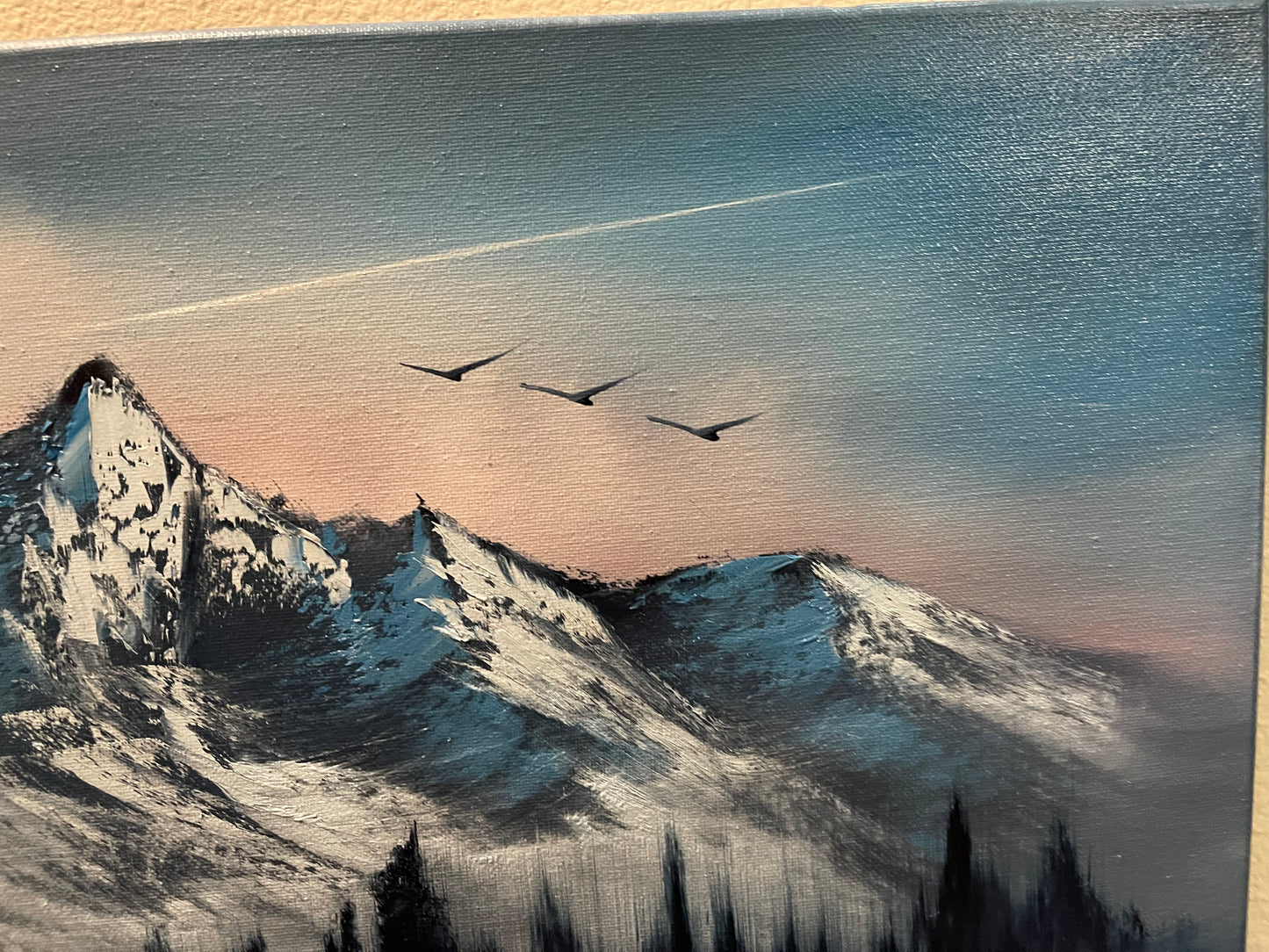 Painting #1393 - 16x20" Canvas - Winter Mountain Landscape Painted on 7/15/24