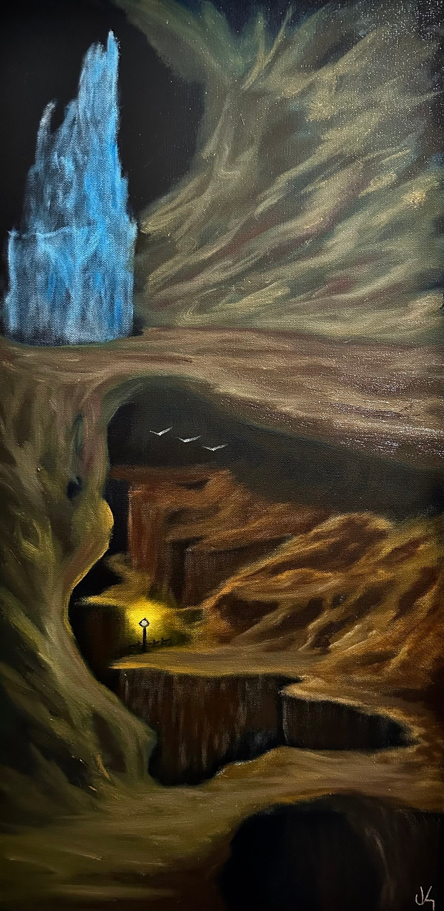 Painting 1339 - 15x30" Pro Series Canvas Cave Landscape painted Live on TikTok 6/13/24 by PaintWithJosh