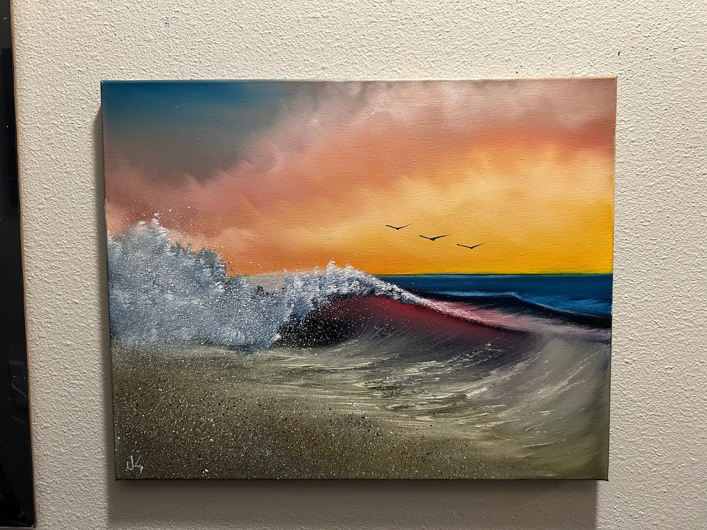 Painting #1396 - 16x20" Canvas - Sunset Seascape Painted on 7/18/24