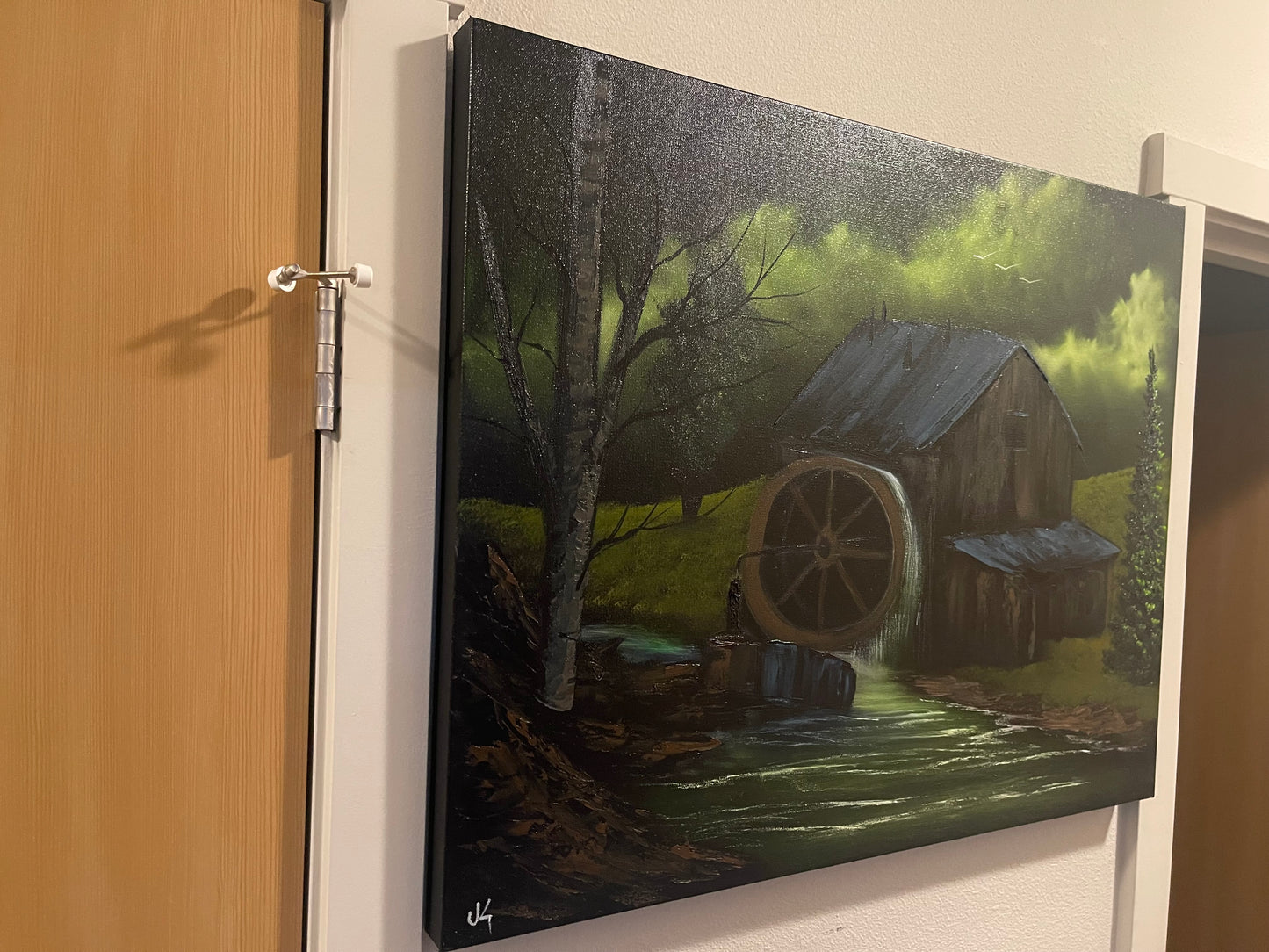 Painting 1366 - 24x30" Pro Series Canvas Old Flour Mill Landscape Live on TikTok 6/28/24 by PaintWithJosh