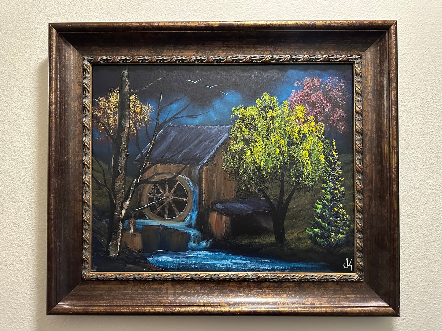 Painting 1363 - 16x20" Canvas - Old Mill Water Wheel painted Live on TikTok on 6/27/24 by PaintWithJosh