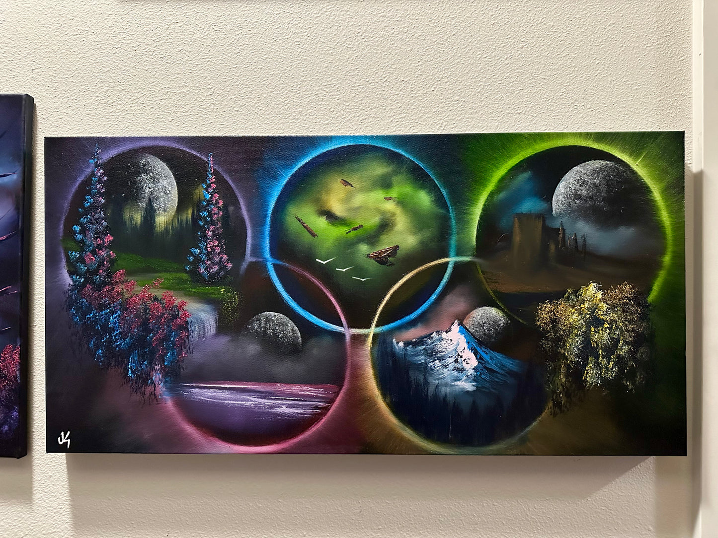 Painting 1423- 15x30" Pro Series Canvas Olympic Rings painted Live on TikTok 8/4/24 by PaintWithJosh