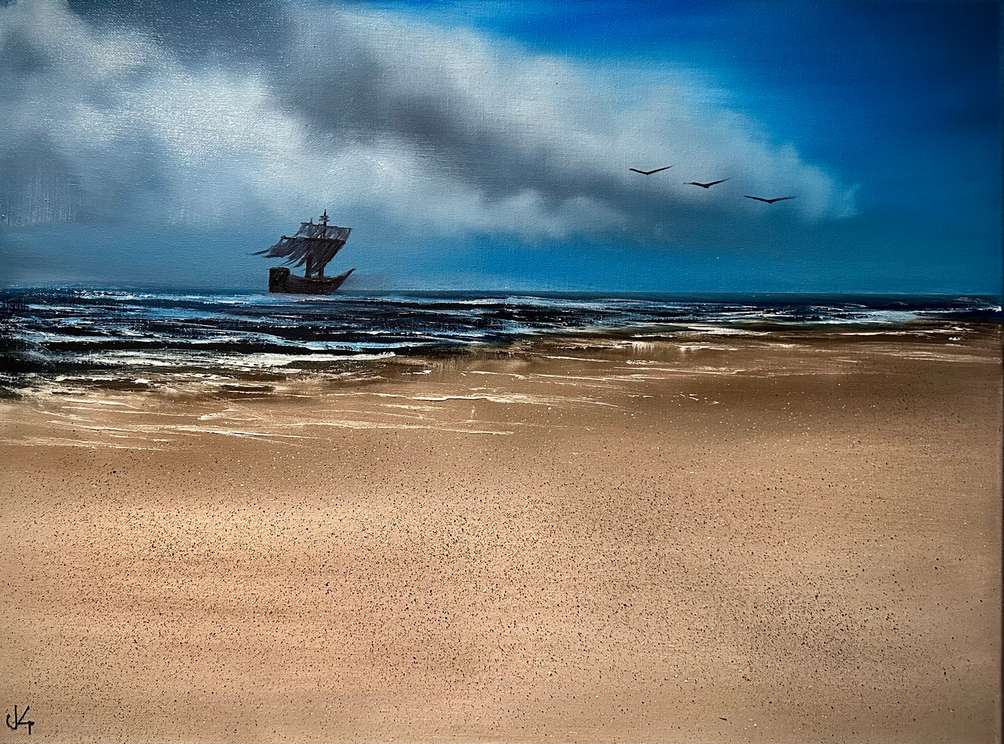 Painting #1424 - 18x24"  Canvas - Pirate Ship Oregon Seascape Painted on 8/4/24