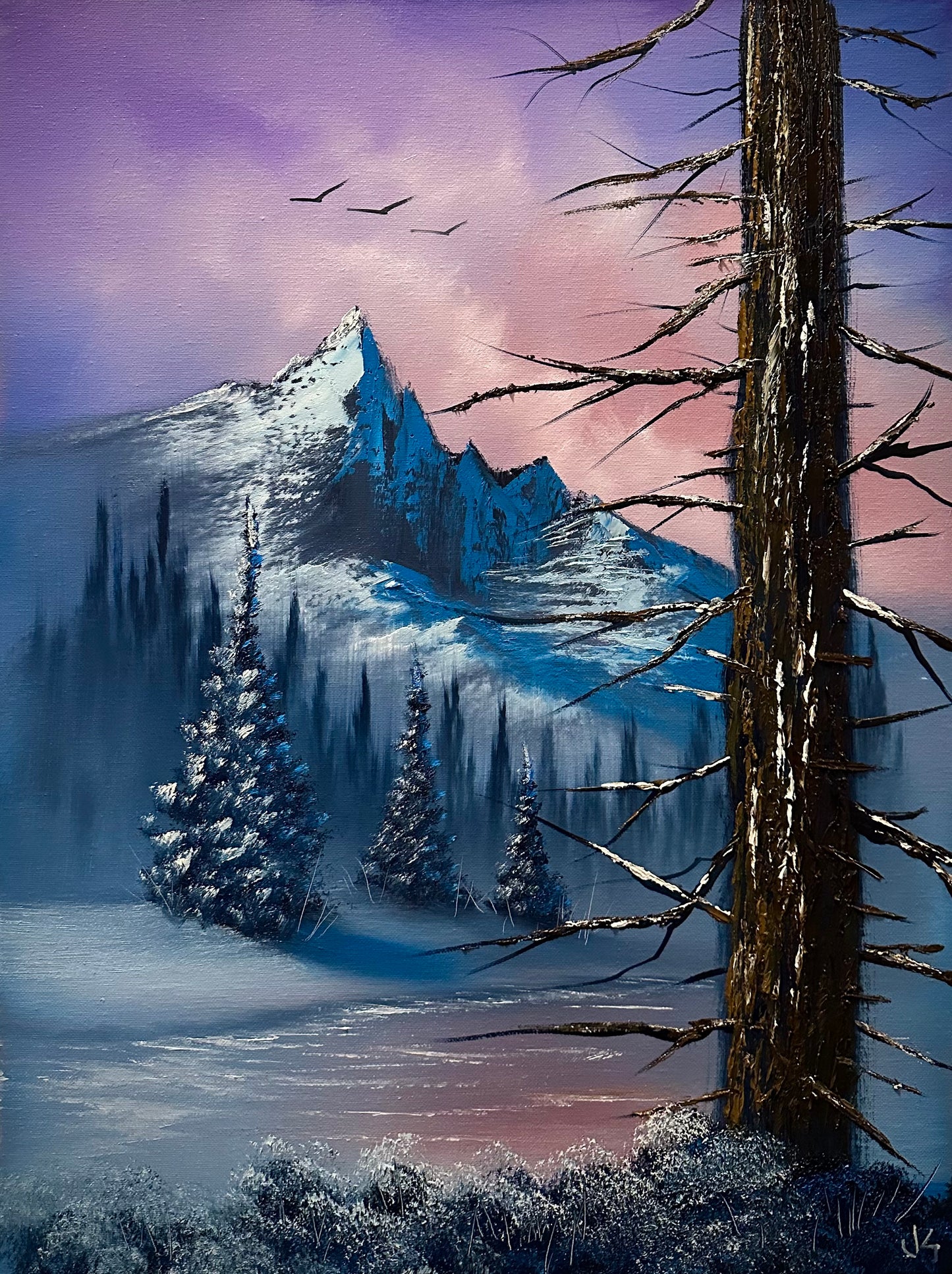 Painting #1517 - 18x24 Canvas - Winter Mountain Landscape