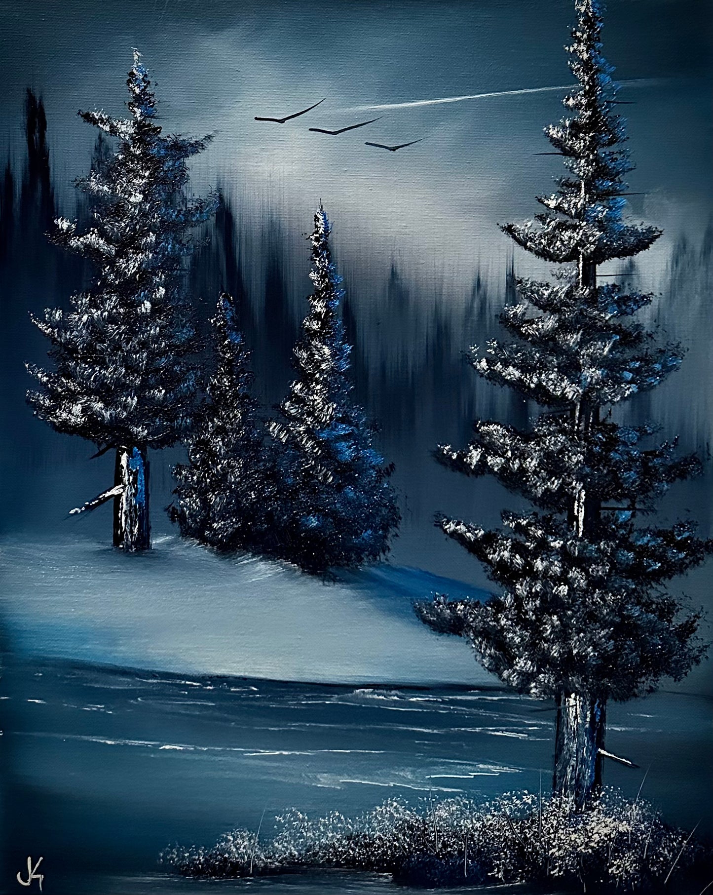 Painting #1478 - 16x20" Canvas - Winter River Landscape