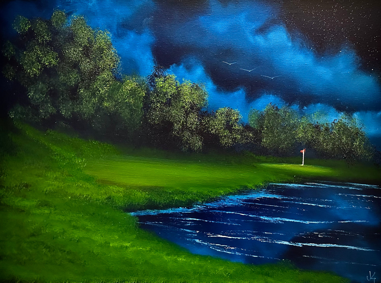 Painting #1391 - 18x24" Canvas - Golf Course At Night Painted on 7/14/24