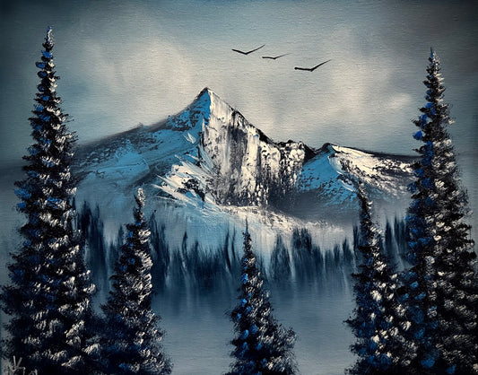 Painting #1394 - 16x20" Canvas - Winter Mountain Landscape Painted on 7/18/24