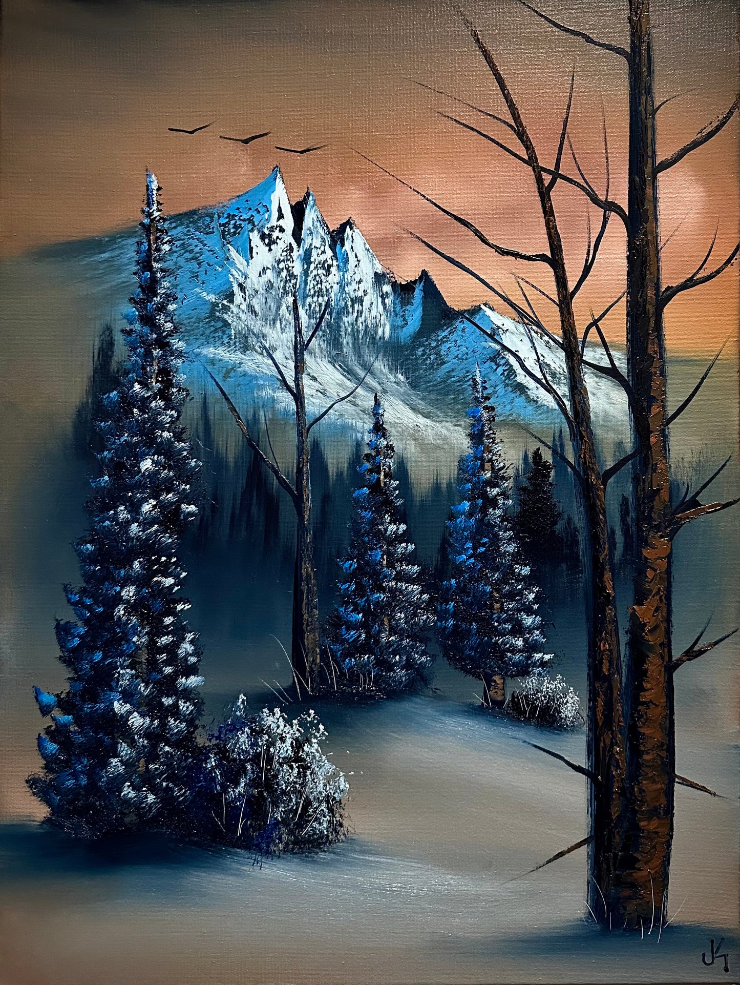 Painting #1442 - 18x24" Canvas - Winter Mountain Landscape