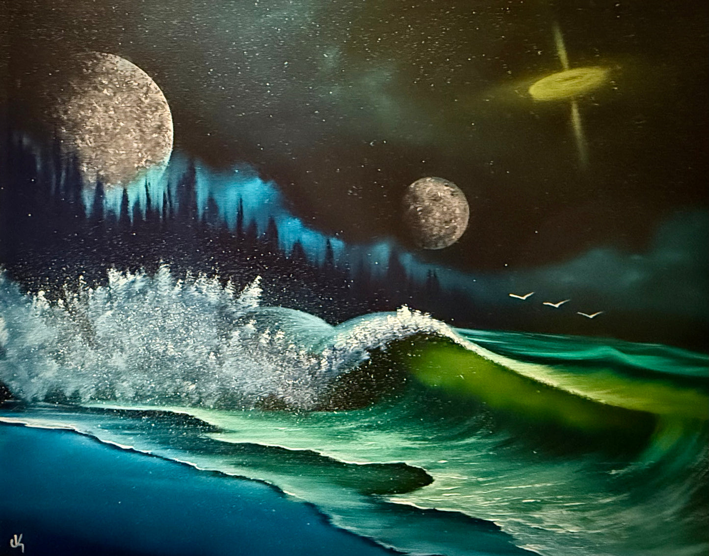 Painting #1582 - 24x30" Pro Series Canvas with LED Light and Remote Control - Space Seascape