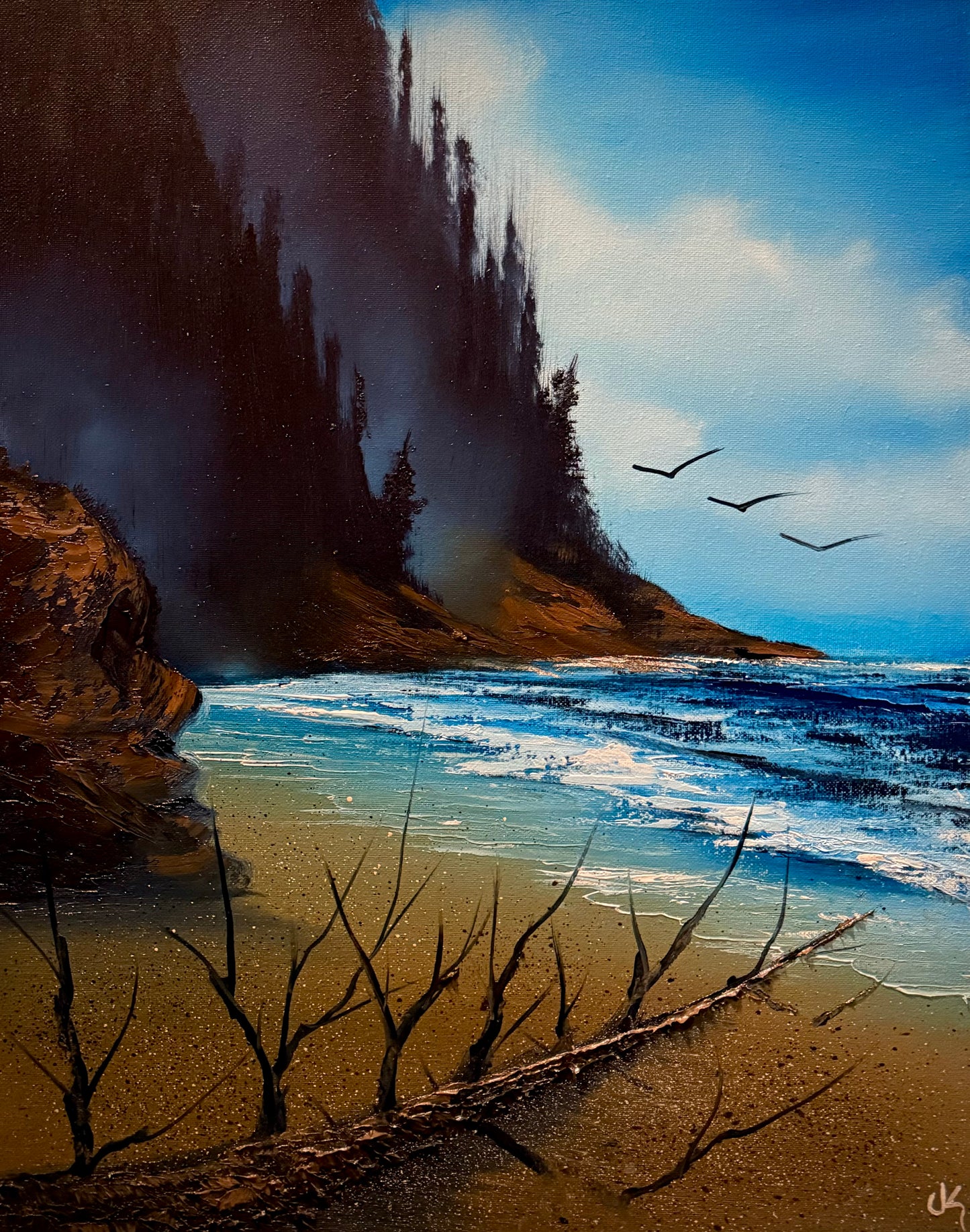 Painting #1561 - 16x20" Canvas - Heceta Head Cove with Driftwood