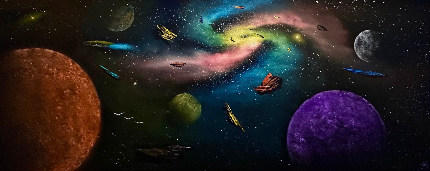 Painting 1441 - 16x40" Pro Series Canvas - Galaxy Black Hole - painted Live on TikTok 8/15/24 by PaintWithJosh