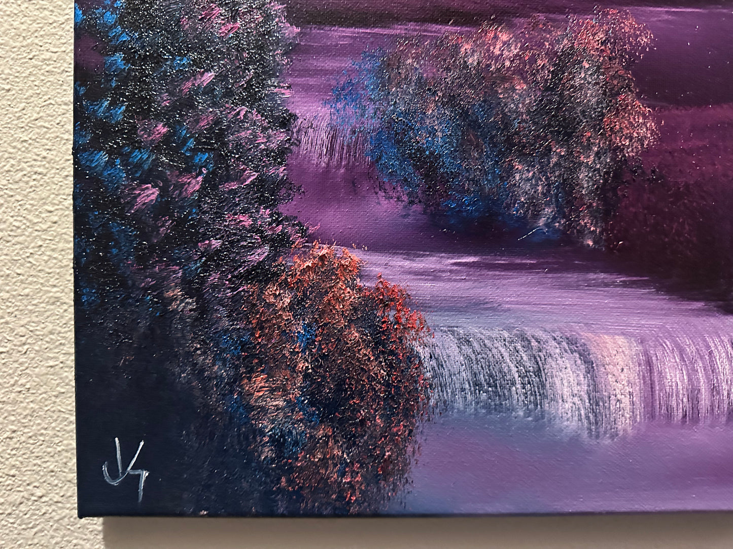 Painting #1395 - 18x24" Canvas - Full Moon Waterfall Painted on 7/18/24