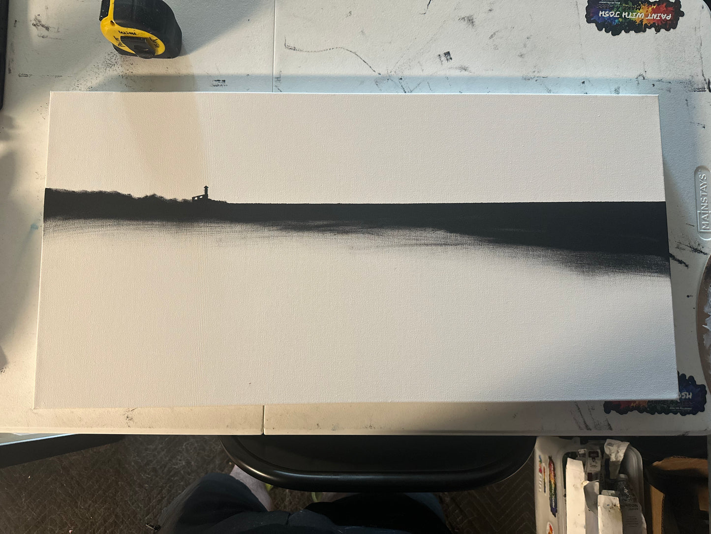 Painting 1410- 15x30" Pro Series Canvas Lighthouse Seascape painted Live on TikTok 7/26/24 by PaintWithJosh