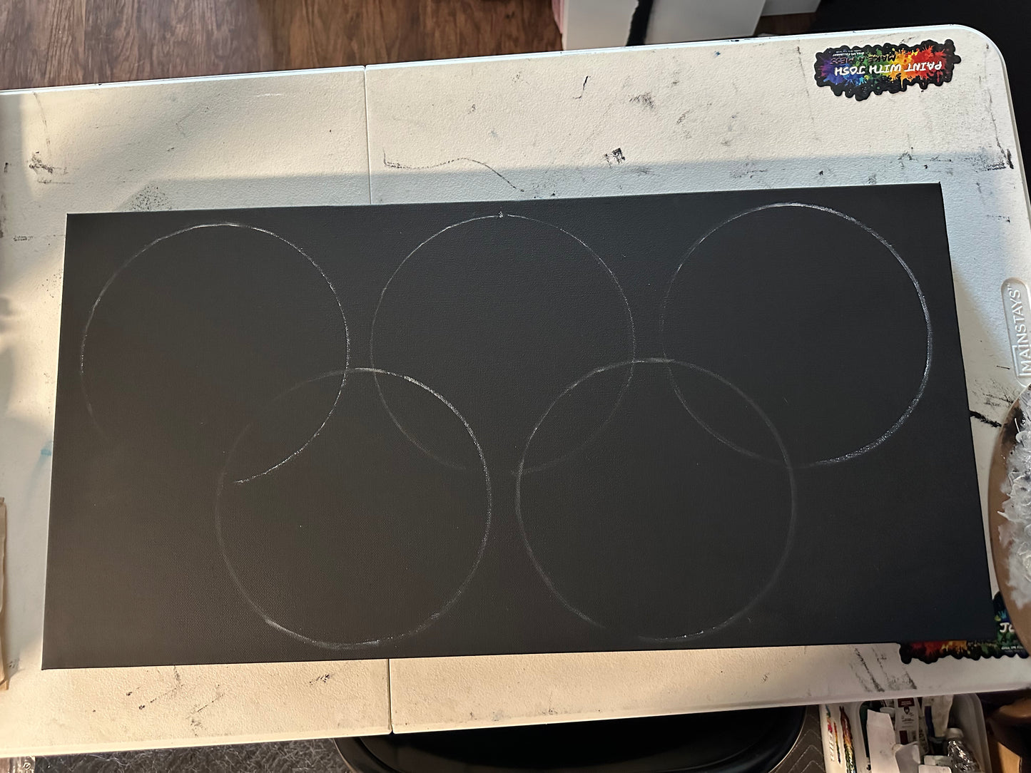 Painting 1409- 15x30" Pro Series Canvas Olympic Rings painted Live on TikTok 7/26/24 by PaintWithJosh