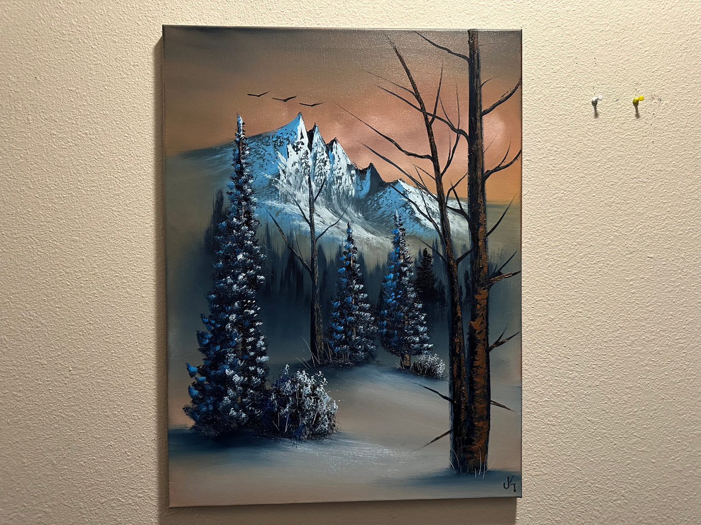 Painting #1442 - 18x24" Canvas - Winter Mountain Landscape