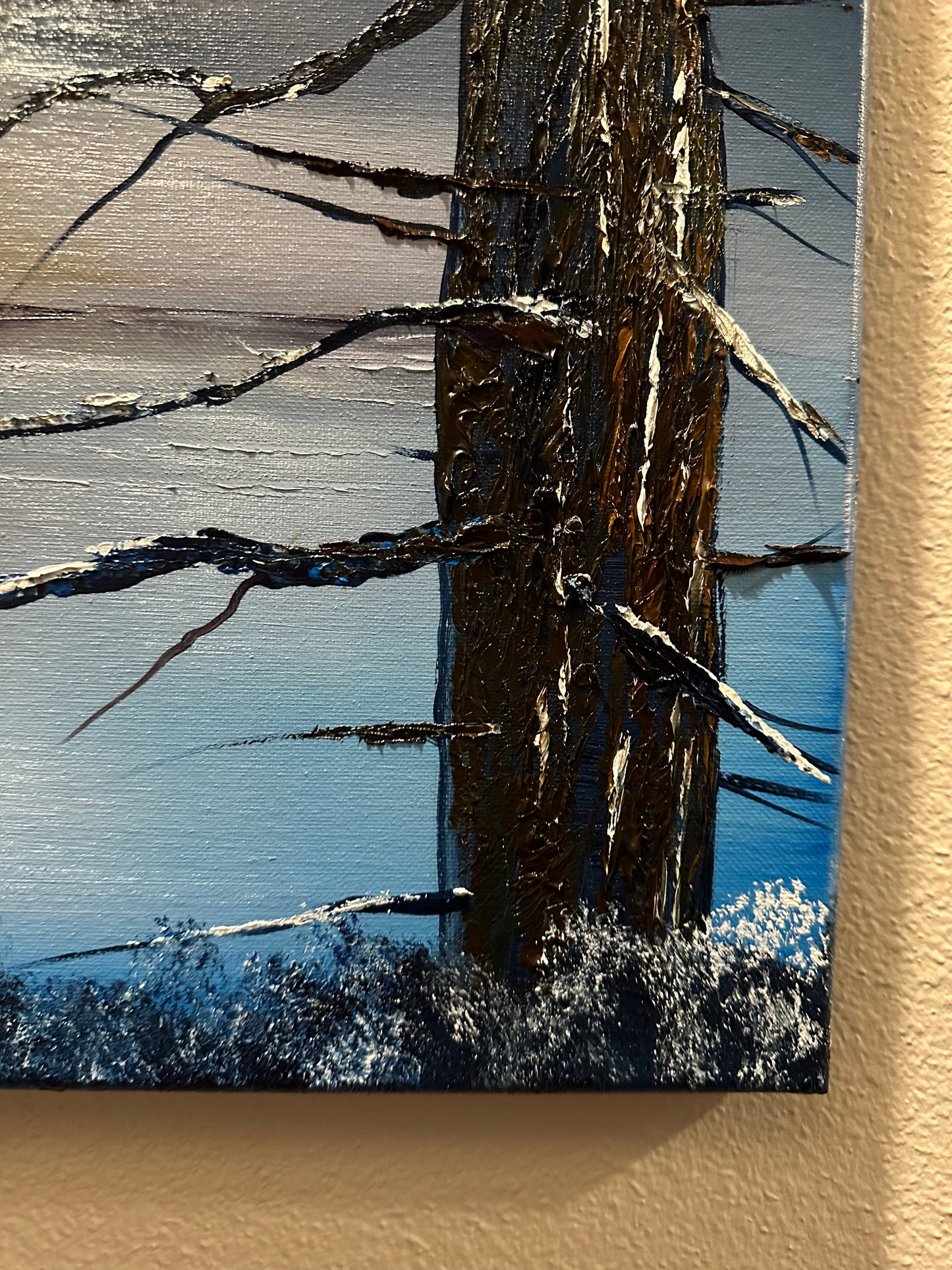 Painting #1532 - 18x24 Canvas - Winter Cabin Landscape