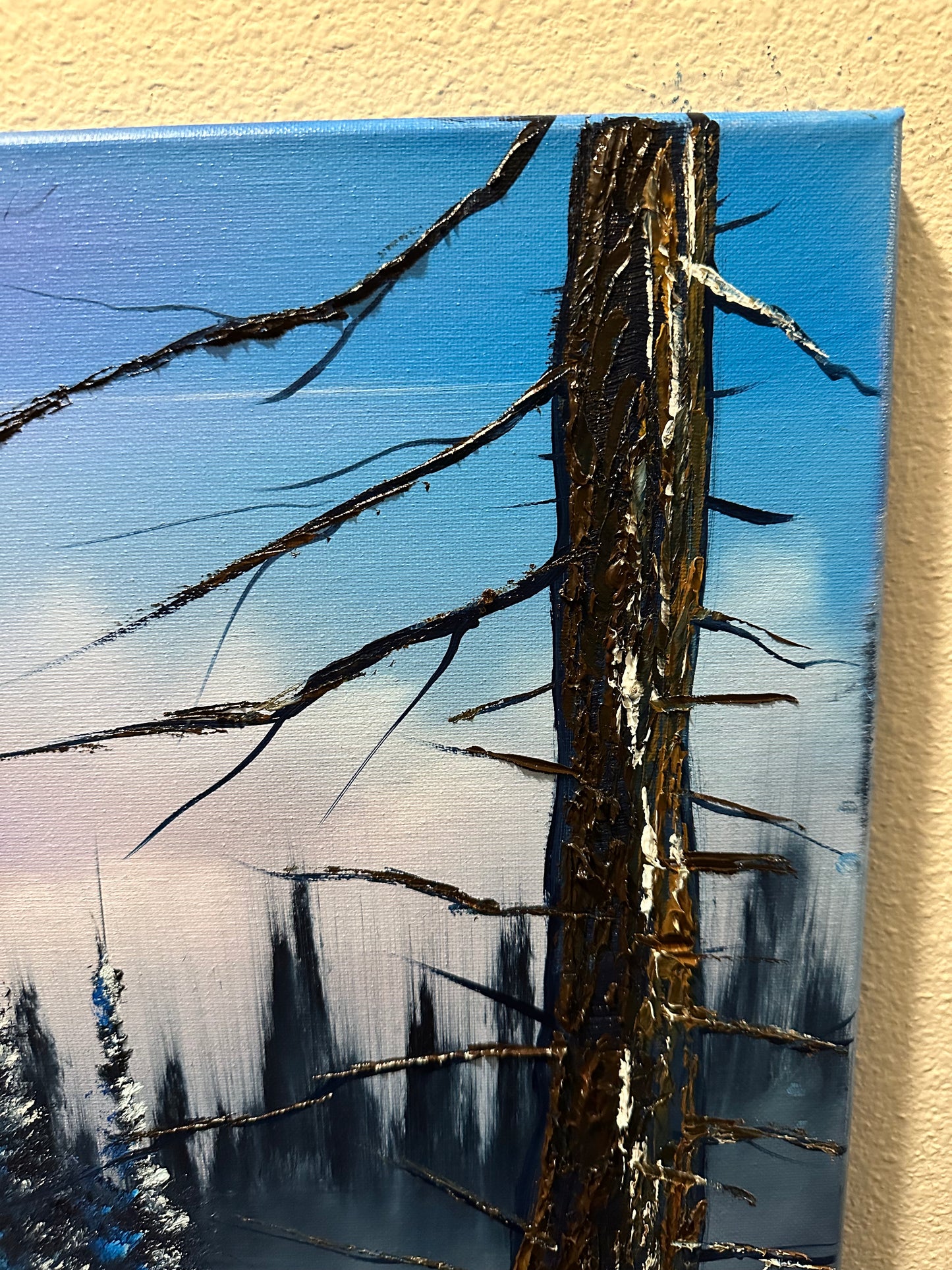 Painting #1532 - 18x24 Canvas - Winter Cabin Landscape