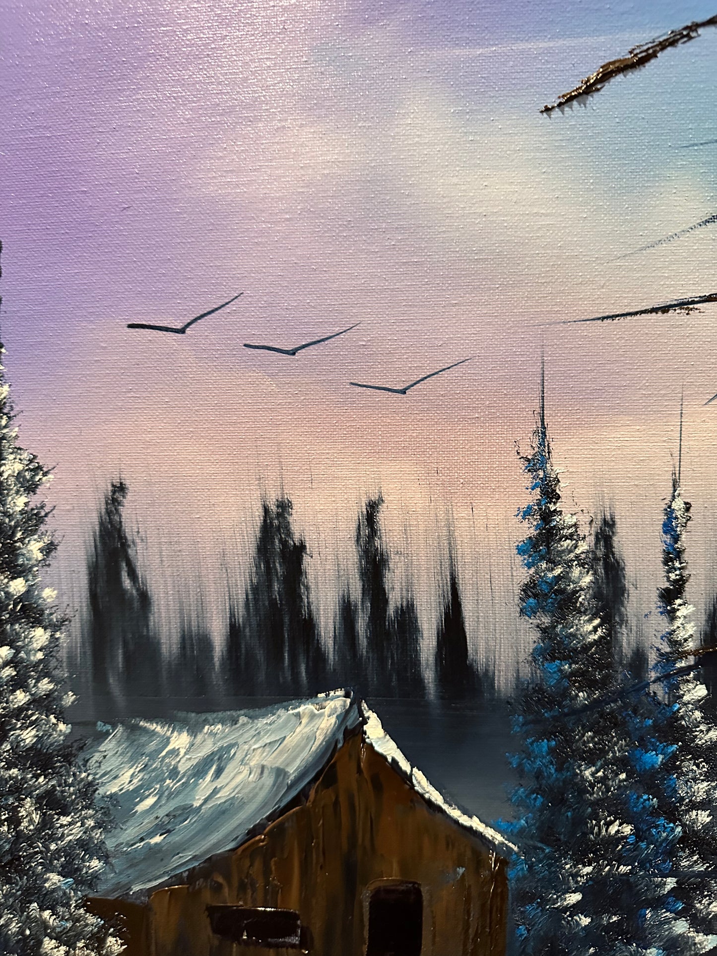 Painting #1532 - 18x24 Canvas - Winter Cabin Landscape