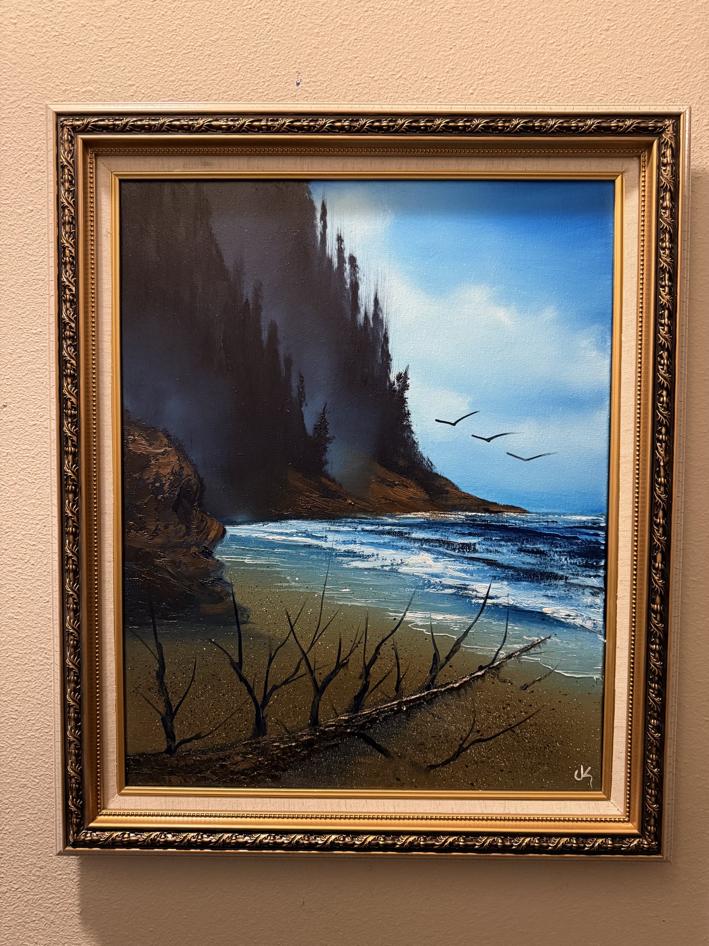 Painting #1561 - 16x20" Canvas - Heceta Head Cove with Driftwood