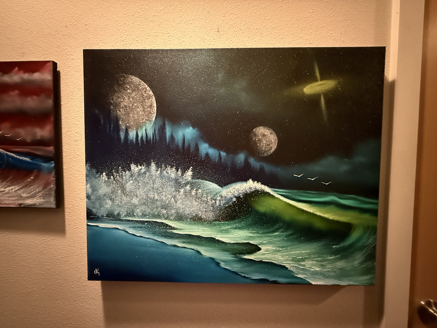 Painting #1582 - 24x30" Pro Series Canvas with LED Light and Remote Control - Space Seascape