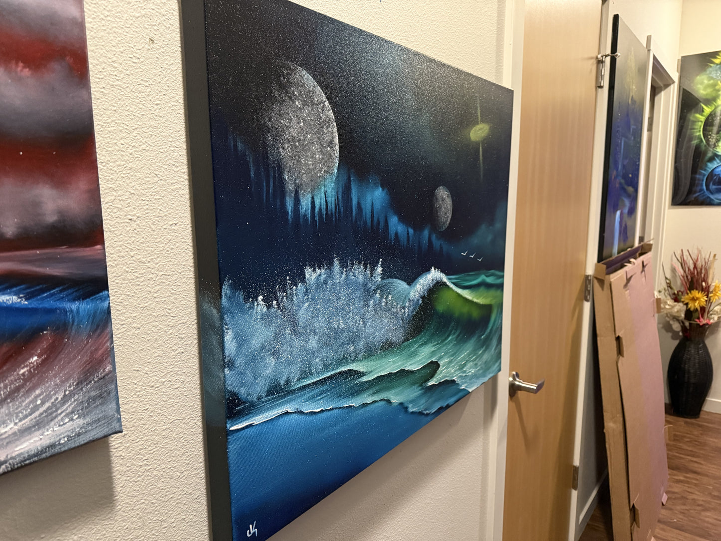 Painting #1582 - 24x30" Pro Series Canvas with LED Light and Remote Control - Space Seascape