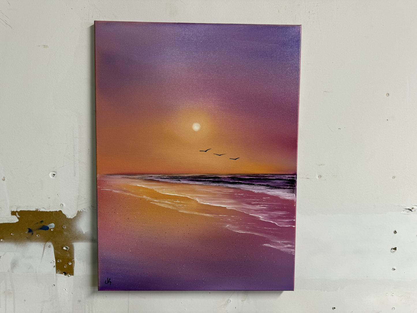 Painting 1611 - 18x24" Canvas - Lavender Sunset Seascape