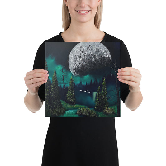 Canvas Print - Full Moon Over Forest Waterfall by PaintWithJosh