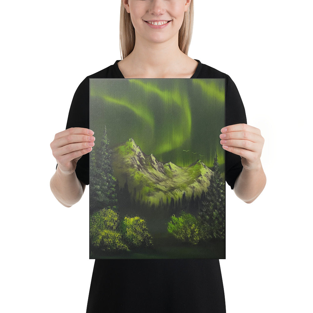 Canvas Print - Limited Edition - Emerald Aurora Borealis Mountain landscape by PaintWithJosh