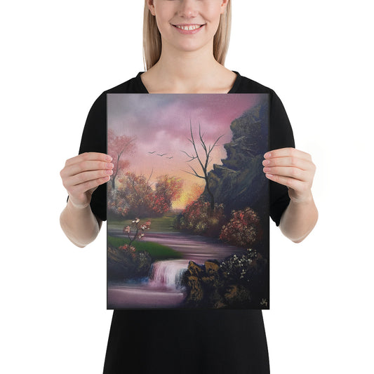 Canvas Print - The Golden Hour - Sunset Waterfall Landscape by PaintWithJosh