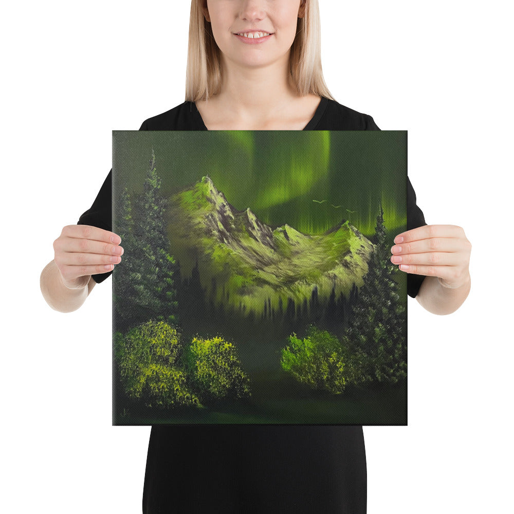 Canvas Print - Limited Edition - Emerald Aurora Borealis Mountain landscape by PaintWithJosh