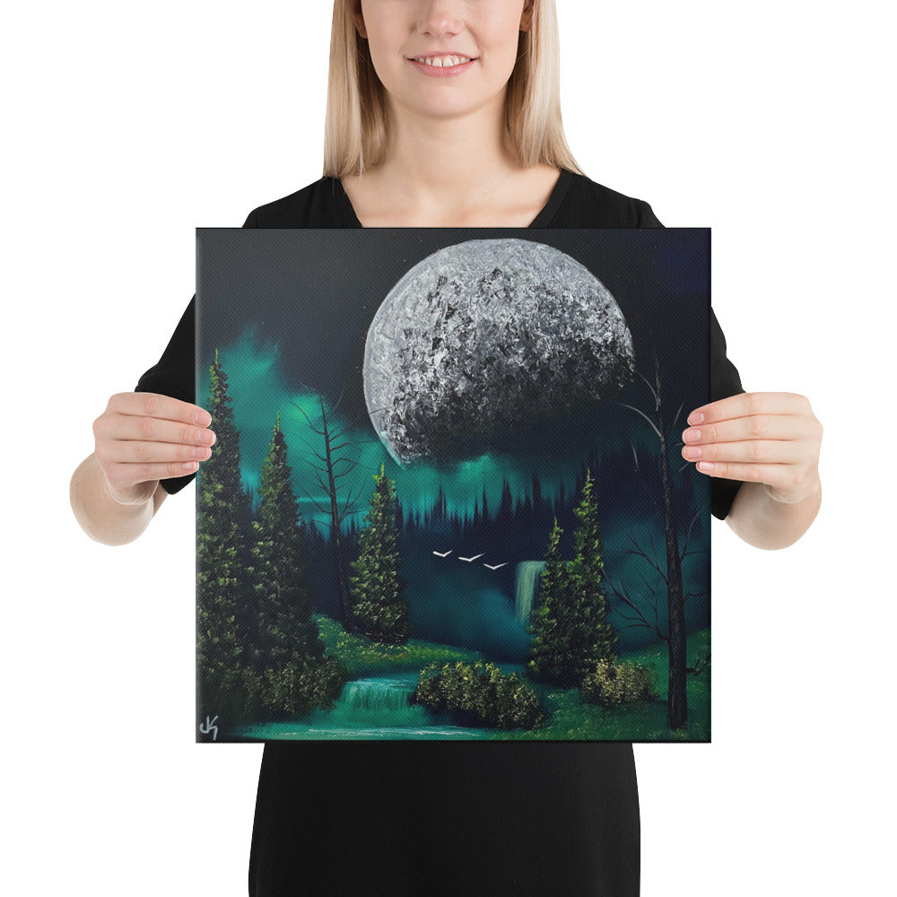 Canvas Print - Full Moon Over Forest Waterfall by PaintWithJosh