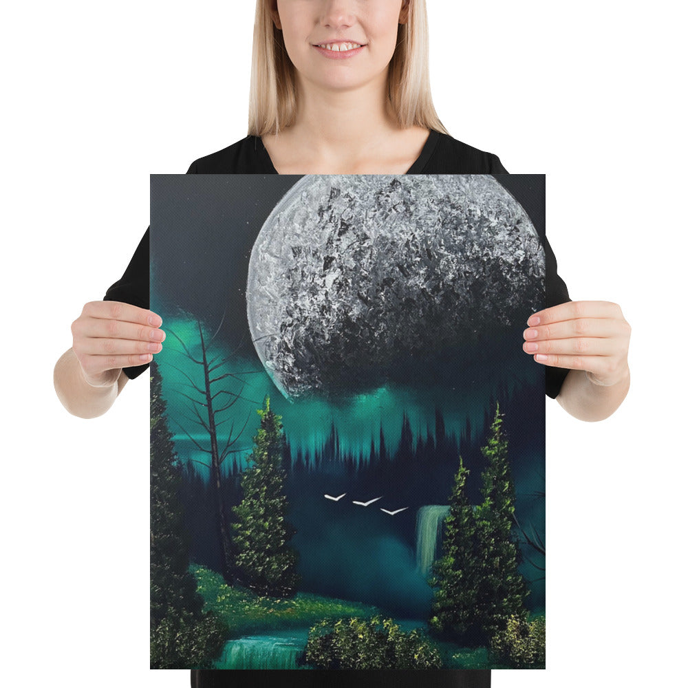 Canvas Print - Full Moon Over Forest Waterfall by PaintWithJosh