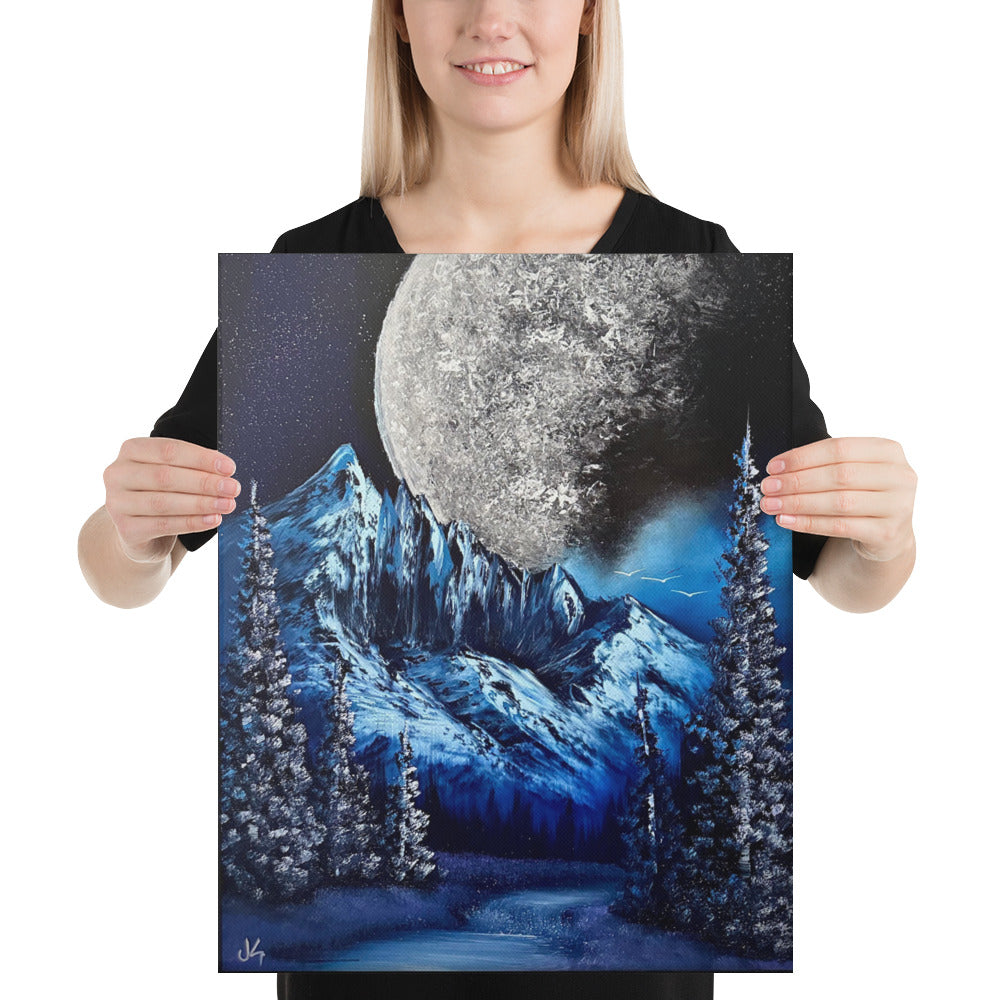 Canvas Print - Full Moon Winter Mountain Landscape by PaintWithJosh