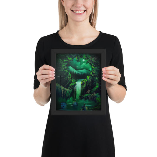 Poster Print Framed - The Doorway - Halloween Cave Cemetery Waterfall Landscape by PaintWithJosh