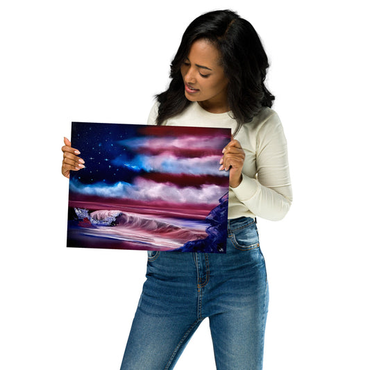 Poster Print - Memorial Beach American Flag Seascape by PaintWithJosh