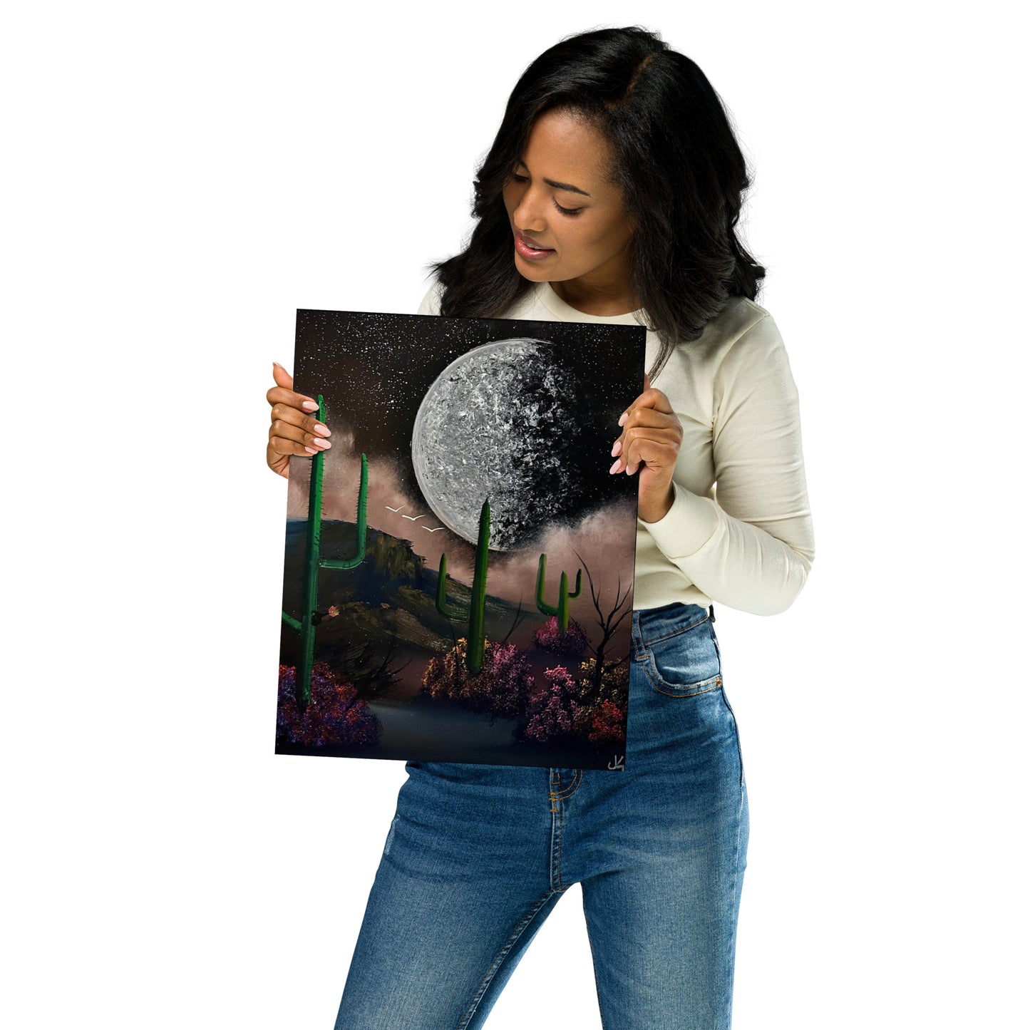 Poster Print - Desert Landscape with Full Moon by PaintWithJosh